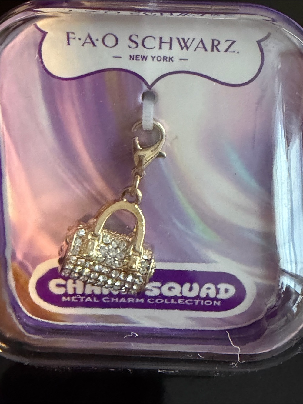 FAO Schwarz Gold and Clear Crystal Purse Charm